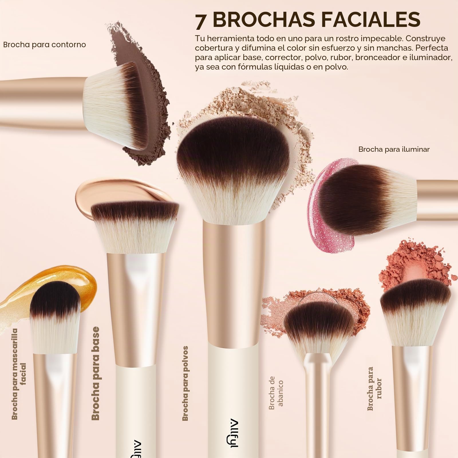 Set de 49 Brochas de Maquillaje Profesionales Premium con Brocha Base y Estuche de Cuero con Espejo - Kit Completo para Contorno, Polvos y Sombras
