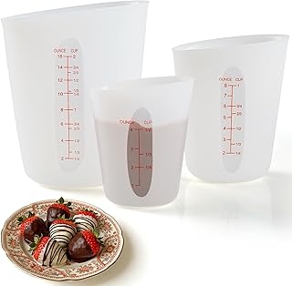 Sidosir 3Pcs Silicone Food-Grade Chocolate Melting Cups with Marking Ounce/Cup, Reusable Silicone Measure Mold for Diy Chocolate, Butter, Baking Supplies Chef Gifts
