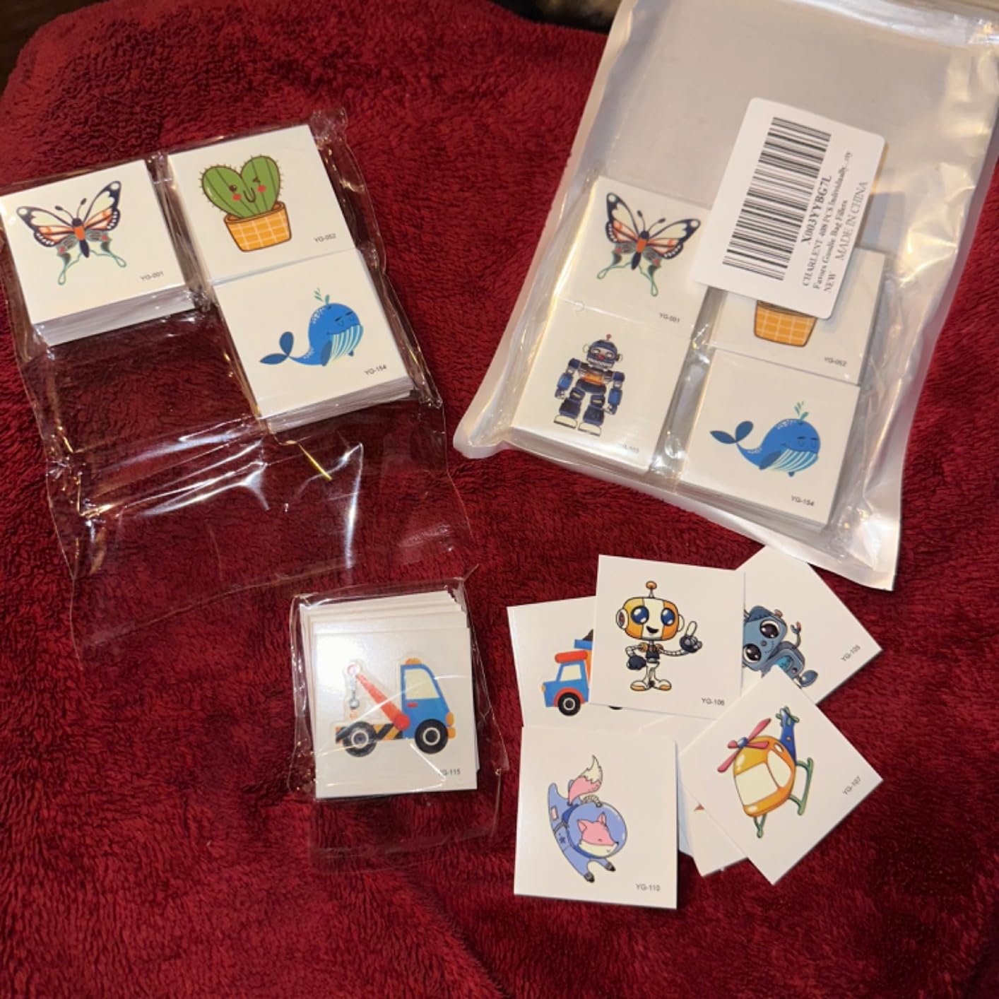 CHARLENT 408 PCS Individually Wrapped Luminous Temporary Tattoos for Kids - Glow in The Dark Mixed Tattoos for Kids Birthday Party Favors Goodie Bag Fillers