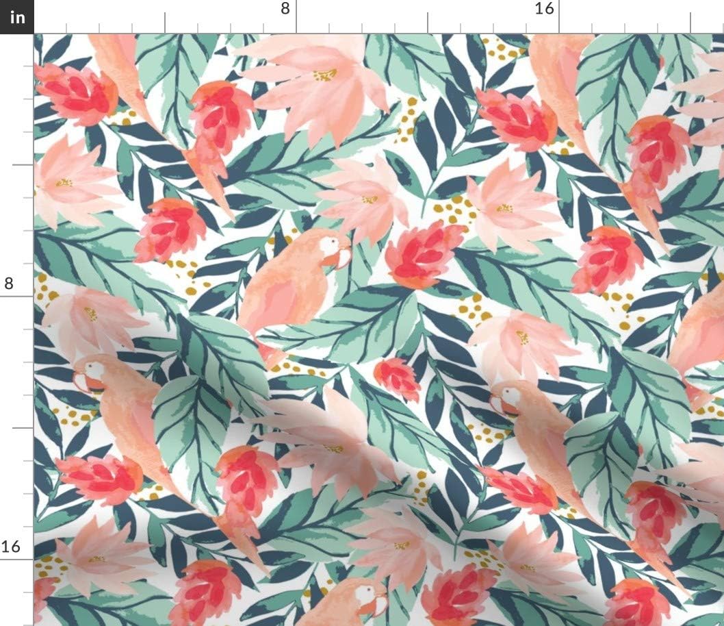 Spoonflower Fabric - Floral Tropic Parrot Bloom Blush Pink Pastel Tropical Palms Rainforest Printed on Petal Signature Cotton Fabric Fat Quarter - Sewing Quilting Apparel Crafts Decor