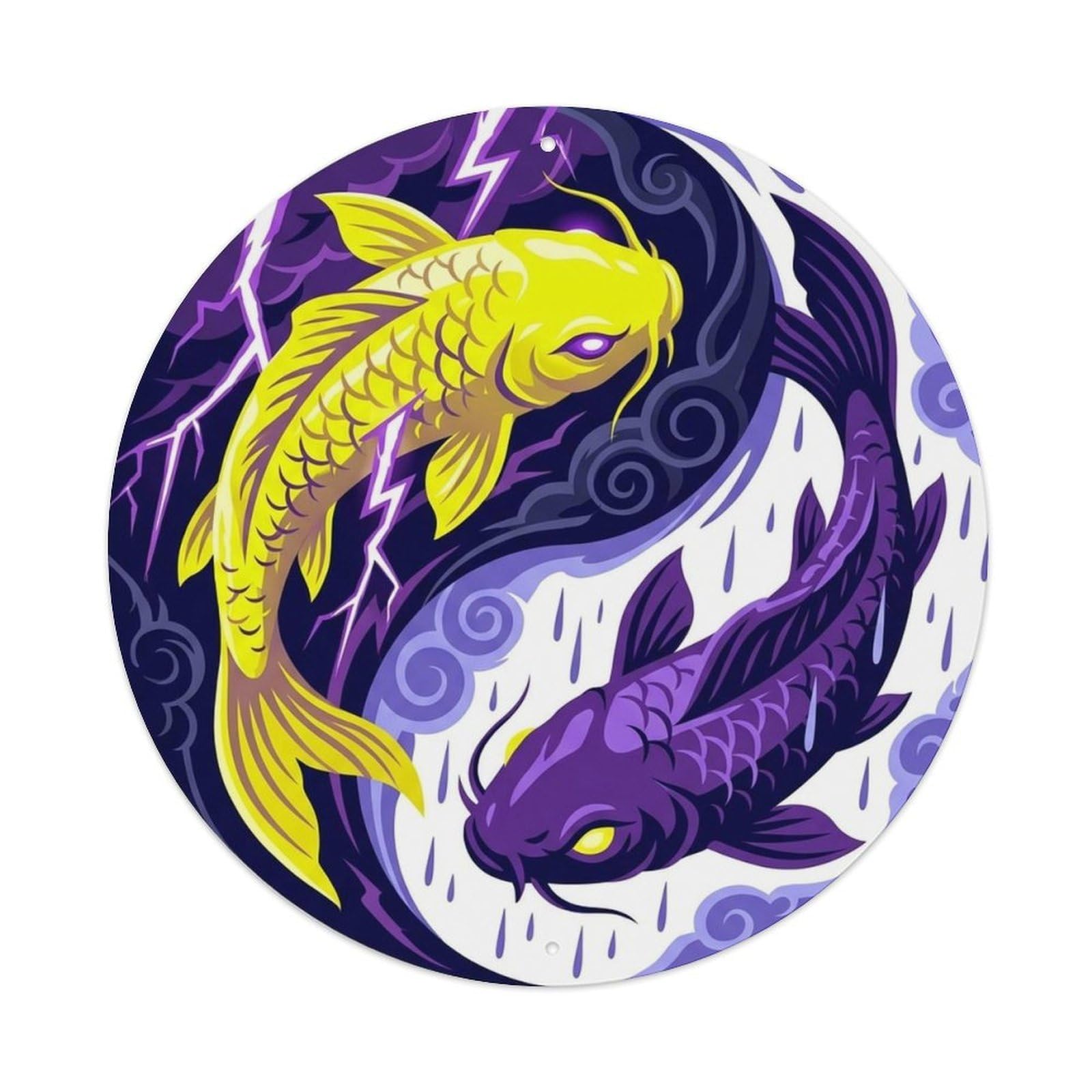 Olyhtr 8X8inch Classic Style Yin Yang Koi Energy Thunder Storm Water Classic Metal Tin Sign
