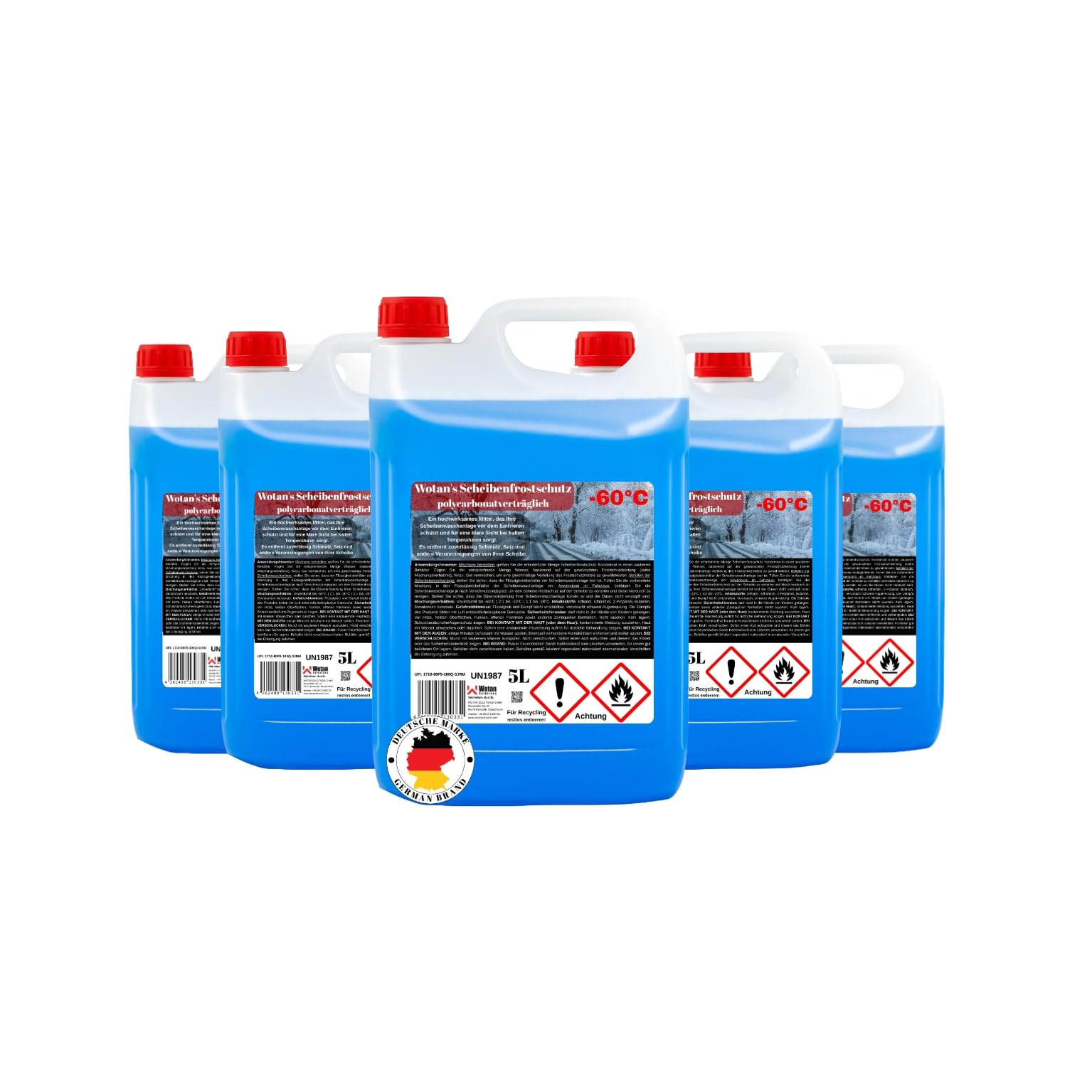 Wotan's 25 Liter Scheibenfrostschutz - 60 Grad | Frostschutz Konzentrat für die Auto Scheibenwaschanlage | Scheibenfrostschutz Konzentrat 25L (5 x 5L) | Frostschutzmittel Scheibenwaschanlage