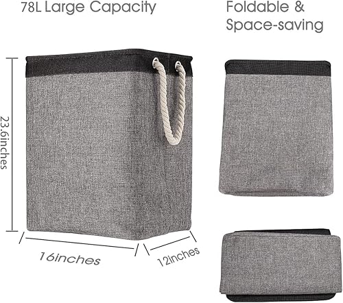 Miniatura 3 de DYD Paquete de 2 cestas para la ropa sucia con asas y soportes, cesta pequeñagrande y alta para niños y niñas, plegable, forro integrado para