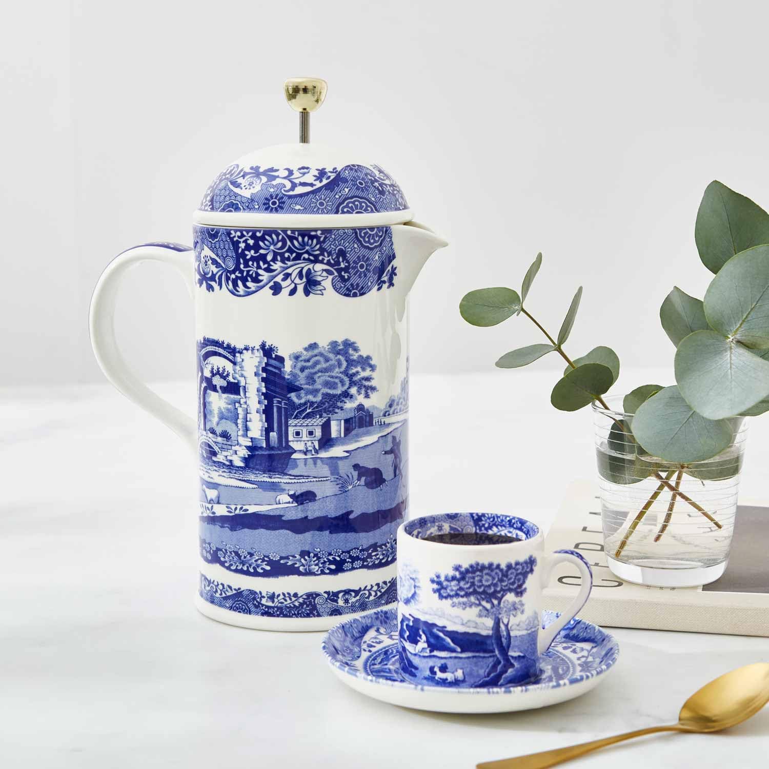 Spode Blue Italian French Press | 28-Ounce Capacity | Espresso Coffee and Tea Maker | Porcelain Cafetiere | Stainless Steel Plunger | Dishwasher Safe BlueWhite product thumbnail 3
