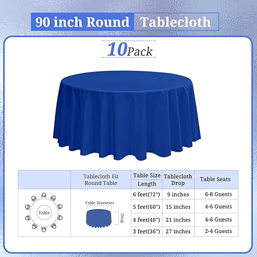 Miniatura 78 de Paquete de 10 manteles redondos de 120 pulgadas, mantel de poliéster blanco para mesa redonda, resistente a las manchas y a las arrugas, mantel