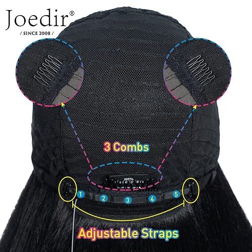 Miniatura 9 de Joedir Pelucas sintéticas Yaki de 36 pulgadas de largo con encaje frontal, parte media HD, transparente, sin pegamento, peluca de encaje de fibra