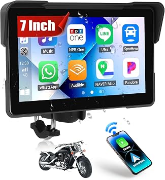 CAMECHO Motorcycle CarPlay Screen, 7" Waterproof Portable Wireless Apple Carplay Android Auto for Motorbike, Touchscreen Car Stereo Support Dual Bluetooth, Mirror Link, EQ, Voice Control
