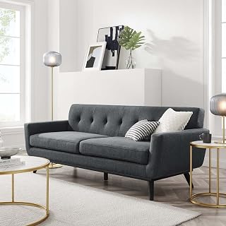 Modway Engage Mid-Century Modern Herringbone Fabric Sofa in Charcoal