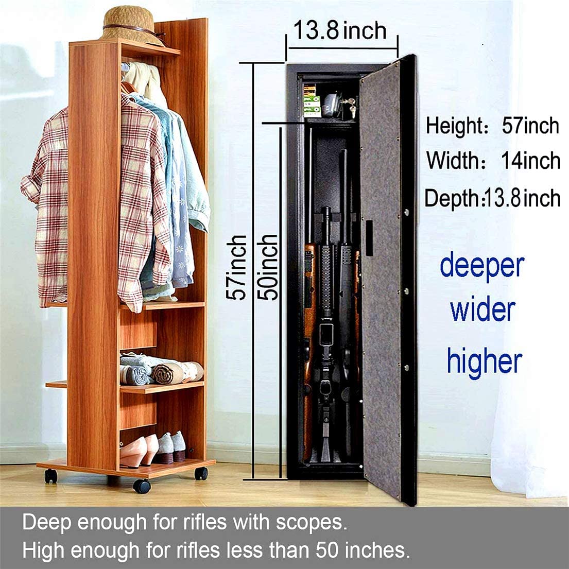 Biometric Rifle Gun Safe, Quick Access Fingerprint Long Gun Safe, 56