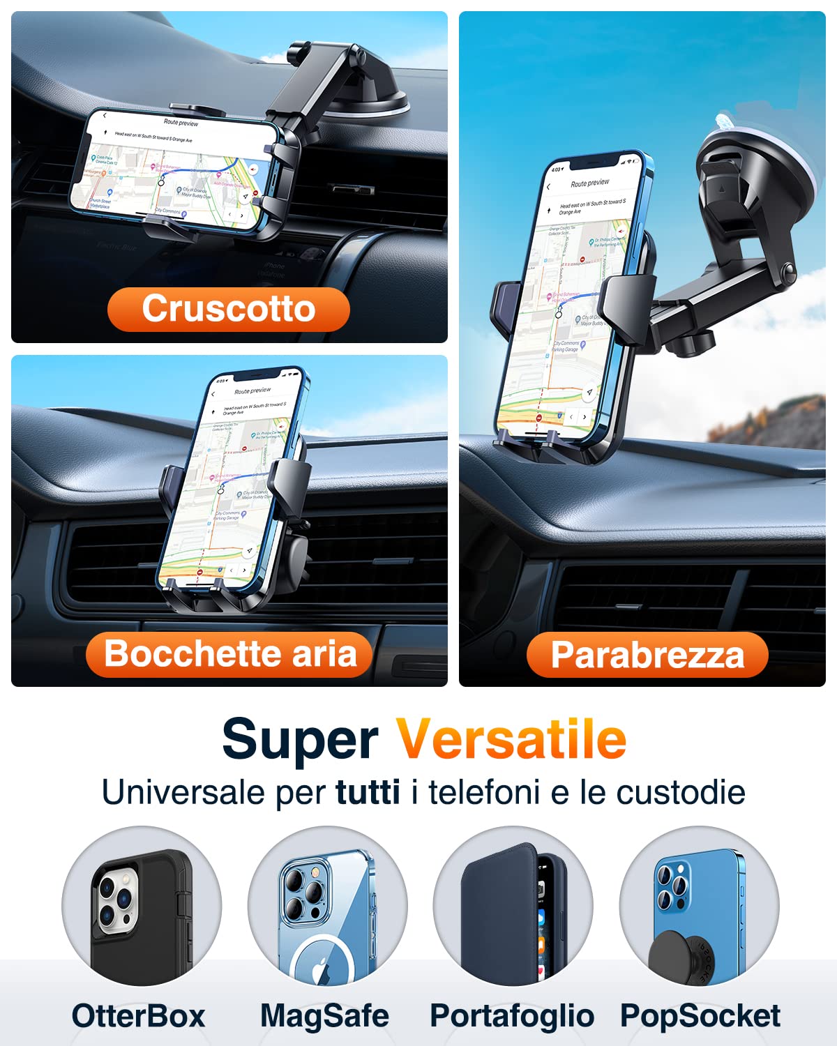 VANMASS Porta Cellulare Auto【Protezione di Qualità Militare】,【Brevetti e Certificati di Sicurezza】Universale Cruscotto Parabrezza Ventosa Bocchetta Supporto Telefono para iPhone 16 15 Pro Max Samsung