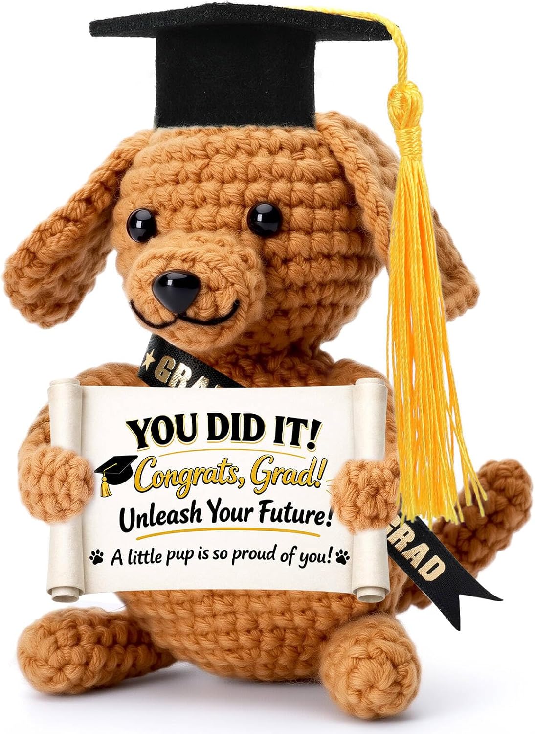 Funny Dog Gifts for Girls Boys Women Men Birthday Fathers Day Presents, Mini Cute Stuff Cool Things, Small Puppy Dog Stuffed Animal Plush, Emotional Positive Support Crochet Desk Decor Accessories