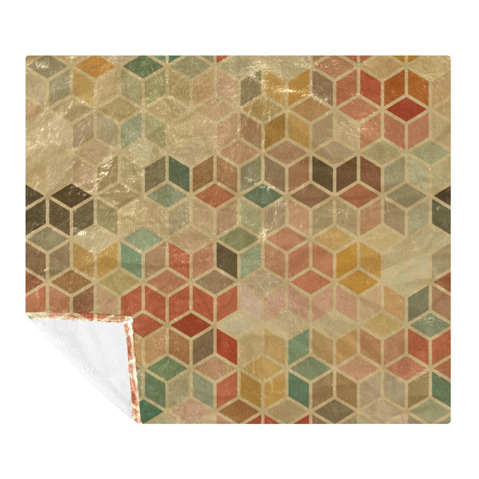 Coperta in pile, super morbida, lussuosa, vintage, motivo geometrico 3D