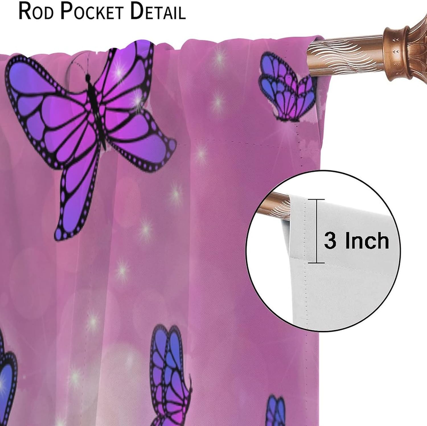 Beautiful Butterfly Curtains,Red Flowers Floral Purple Butterfly Romantic Fantasy Background Blackout Rod Pocket Curtain for Kids Girls Bedroom Living Room Decor Window Drapes 42x63in