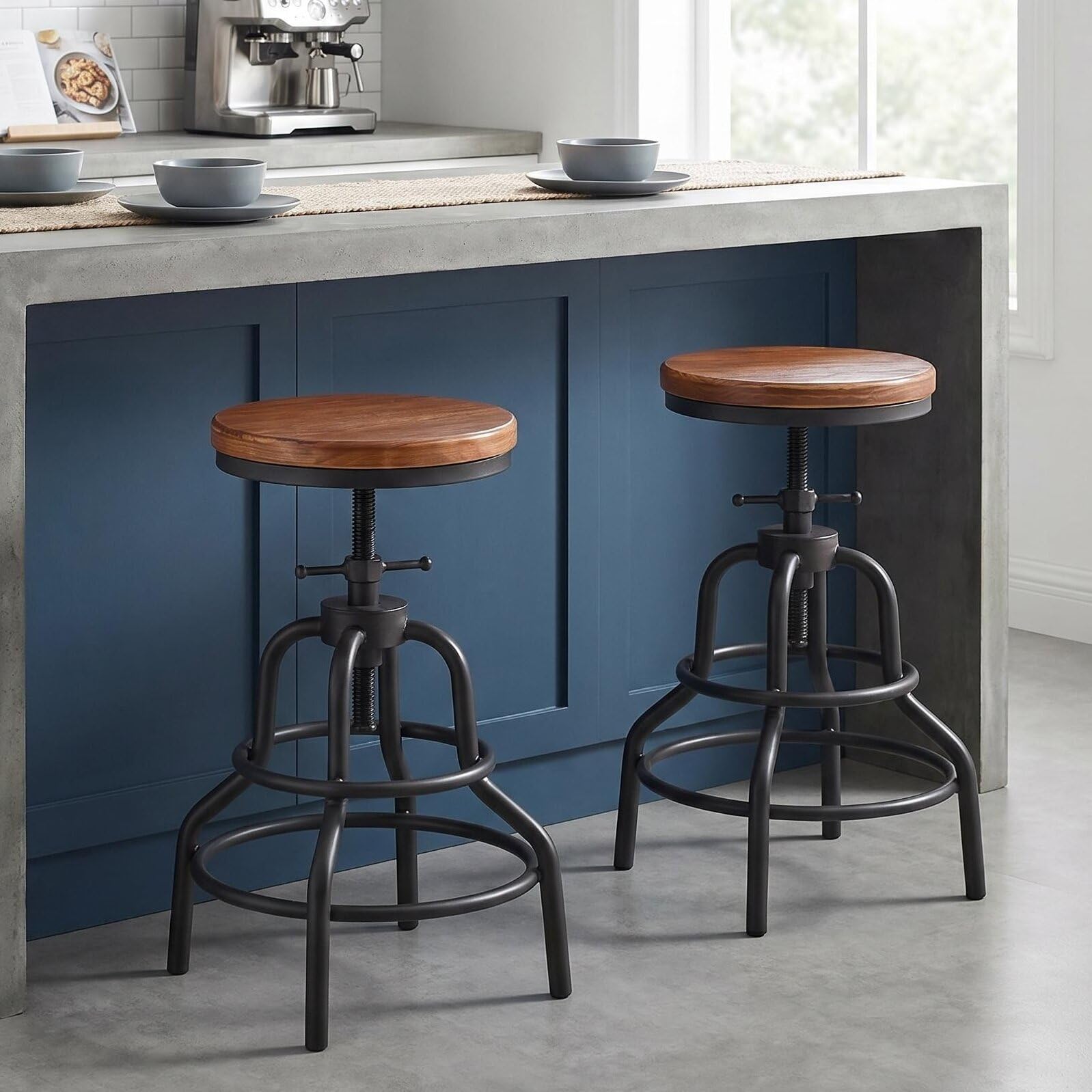 Diwhy Industrial Wood Stools Set of 2
