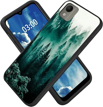 for Nokia C110 Phone Case with Green Forest Pattern Design Ultra-Thin Black Soft TPU Silicone Shock Proof Protective Phone Case for Nokia C110 6.3 inch 2023