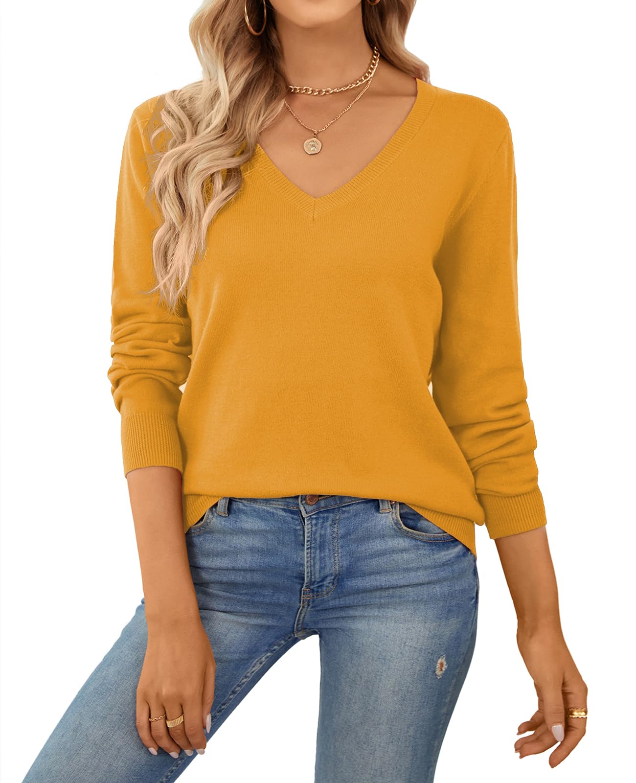 QUALFORT Women's 100% Cotton Sweater Lightweight Long Sleeve Pullover