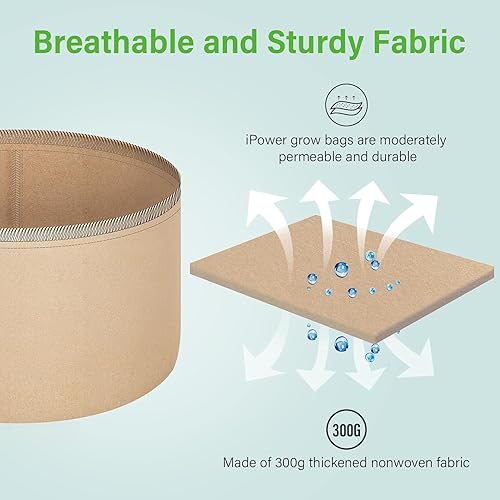Miniatura 6 de iPower Grow Bags  Contenedor con aireación de tela no tejida gruesa, con asas de correa para plantas y macetas de jardín.