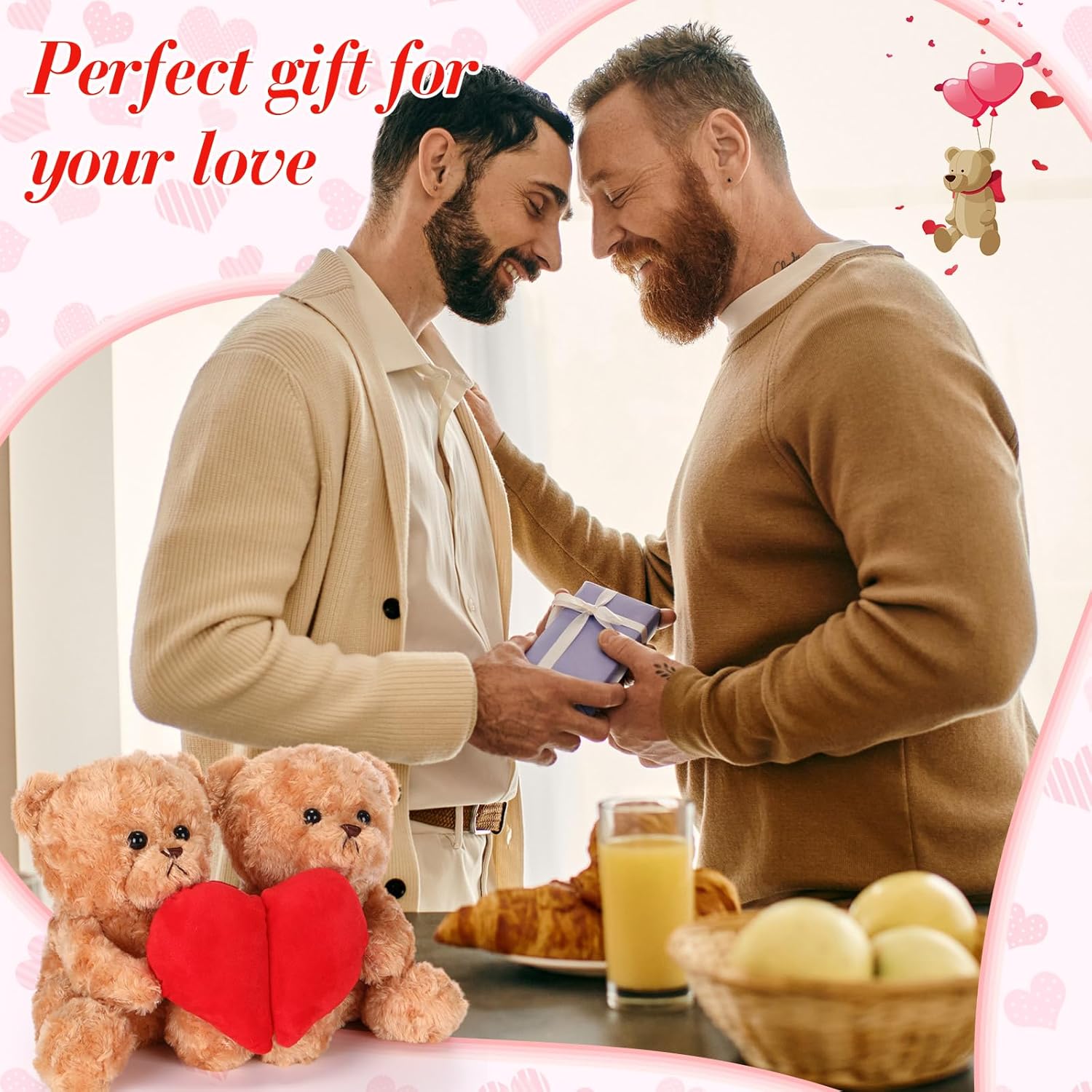 HyDren 10" Magnetic Heart Plush Bear Set 2-Pack, Split Heart Stuffed Animals for Couples, Cute Matching Plush Toys for Anniversary and Birthday, Room Decor