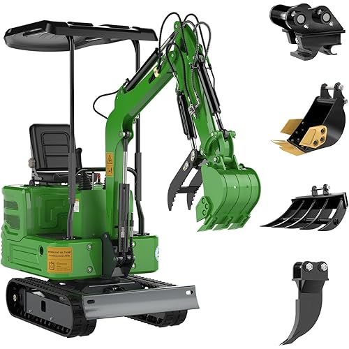 1.2 Ton Mini Excavator, 13.5HP Gasoline Powered Compact Digger with EPA Certificate, Tracked Backhoe for Trenching, Farming, Landscaping, Curbside delivery (green2)