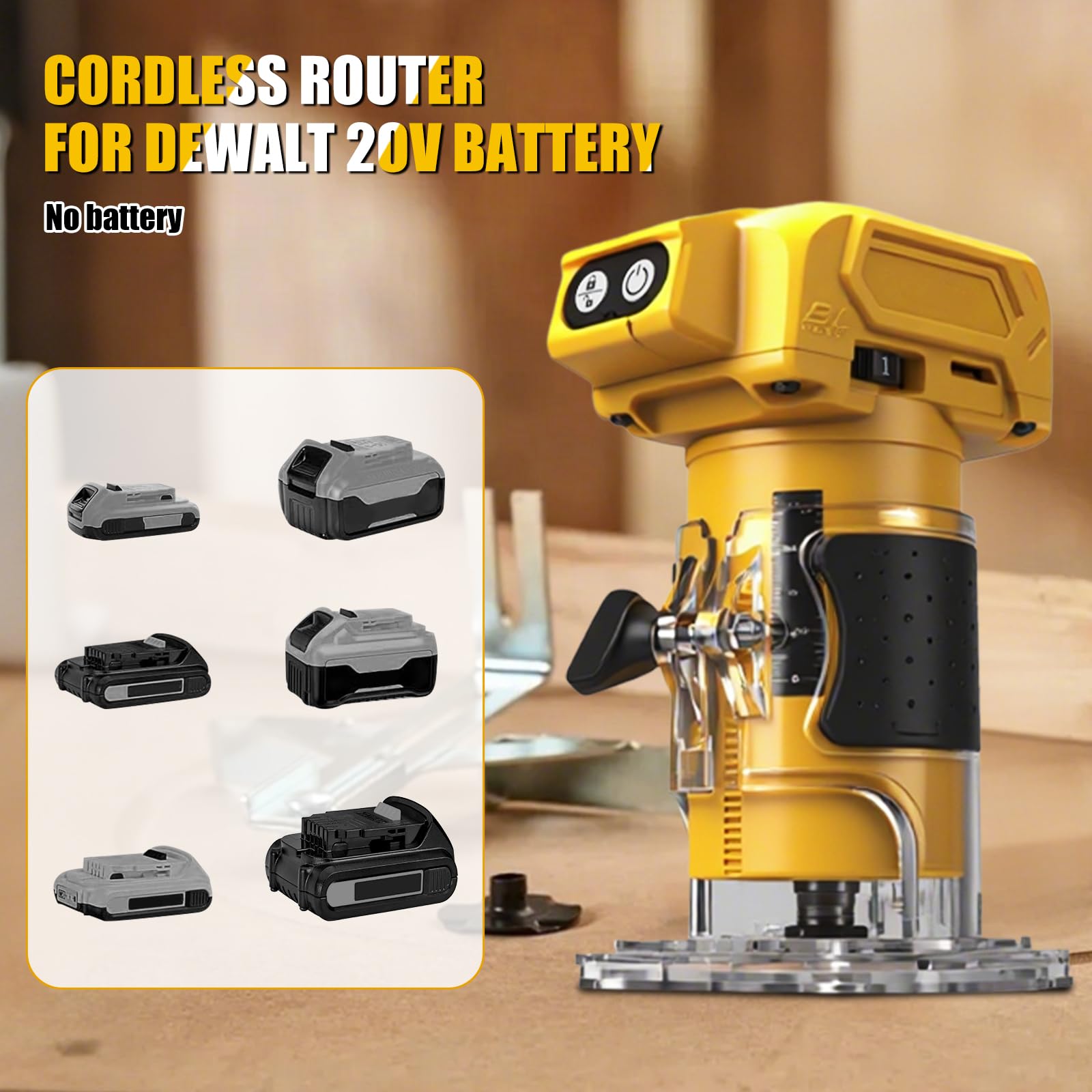 WingFly Fresadora de Madera a Batería, Fresa de Cantos con Batería Compacta para Dewalt 18 V, 20 V, Fresadora Madera Eléctrica con 15 Piezas Router Bits para Carpintería