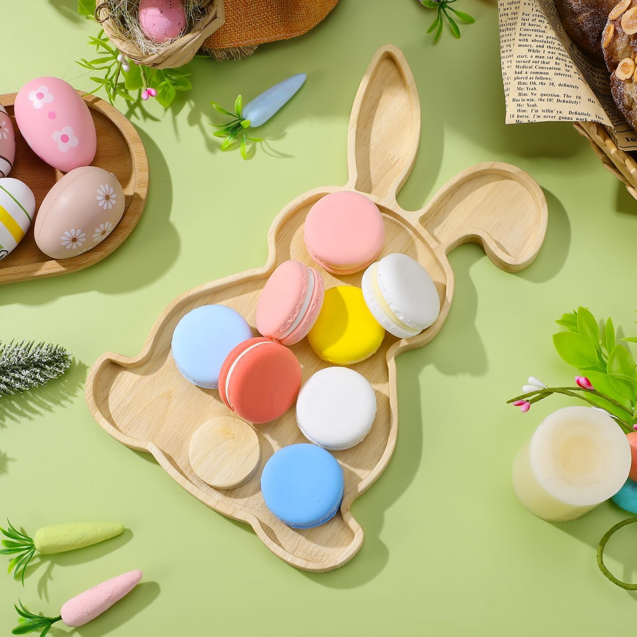Amosfun Easter Bunny Wooden Serving Tray Rabbit Shaped Wooden Platter Charcuterie Board Dinner Tray Candy Dish Food Tray Charcuterie Platters for Easter or Spring, 28.50X18.00X1.50CM, FADV5418DPM159