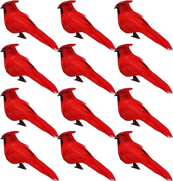 Alpurple 12 Pcs Artificial Red Cardinal Birds with Clip- Christmas Cardinal Birds Clip- Fake Birds Red Cardinals Decor for Christmas Tree Ornament Decorations, Arts and Crafts Black Cockroach