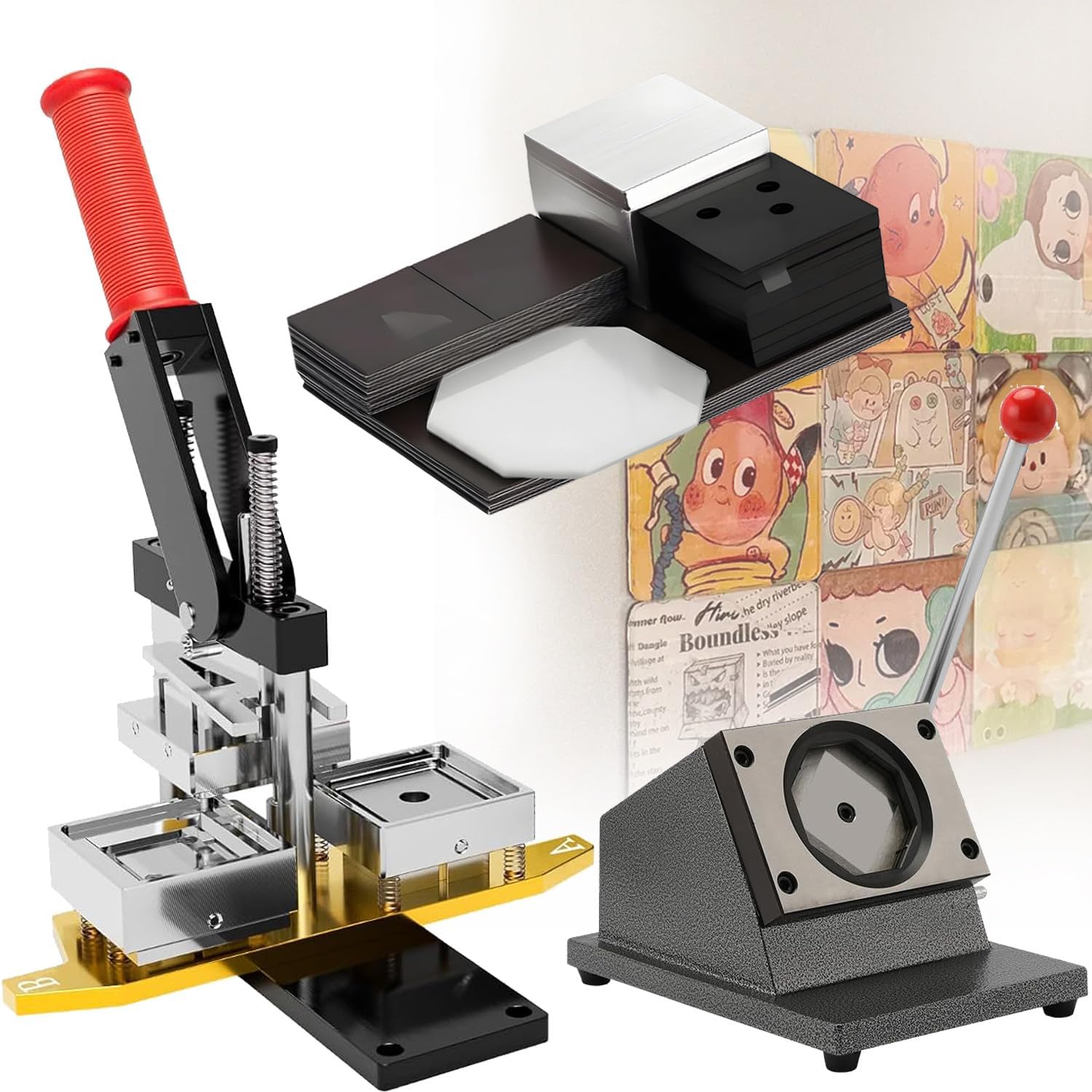 Square Magnet Maker Machine Kit, 50x50mm DIY Photo Fridge Magnet Maker Machine, 1 Press Machine+ 1 Paper Cutter+ 100 Sets Consumables 2 * 2inAcrylic