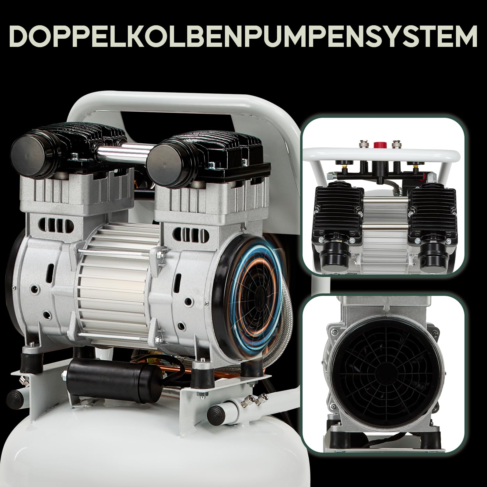 LUXOAK Vertikaler Luftkompressor 75L, 8 Bar 1340W / 1.8 PS, Ölfreier Doppelzylinder Flüsterkompressor mit Rädern – Leise & mobil für Werkstatt und Garage