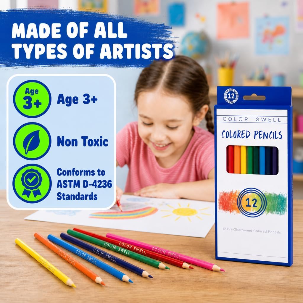 Color Swell Bulk Colored Pencils, Pre-Sharpened, 12 Packs (144 Total) image 2