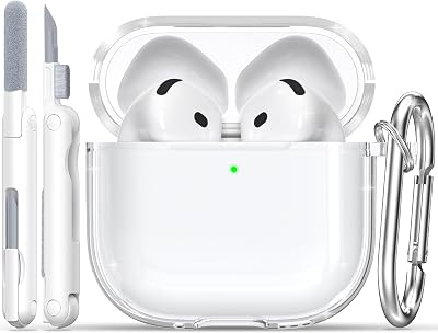 RFUNGUANGO AirPods 4 Case Clear, Soft TPU Transparent with Cleaning Kit & Keychain, Compatible with Magsafe, Compatible Apple AirPods 4 (2025) Generation Protective Case, White