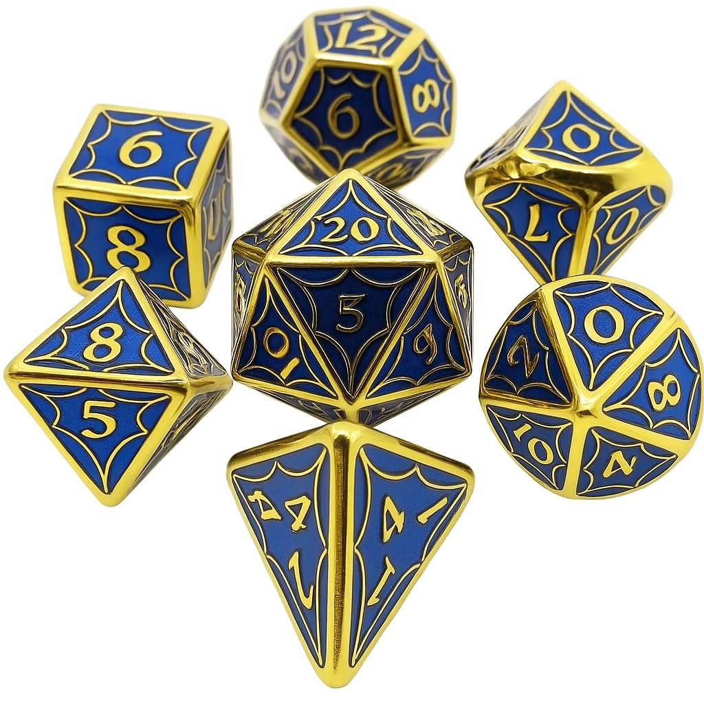 Metal Polyhedral Dice Set  7-Piece Heavy-Duty RPG Dice for Dungeons & Dragons, Pathfinder & Tabletop Games, Premium Zinc Alloy Roleplaying Dice for DnD, Durable and Stylish (Blue)