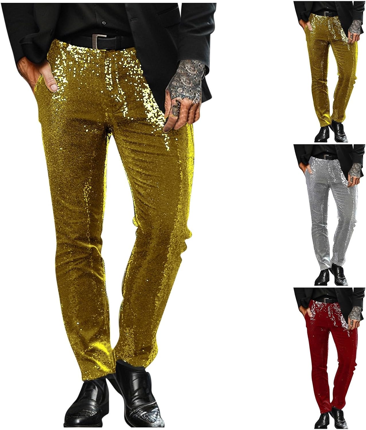 Cambkatl Men's Sequins Dress Pants Slim Fit Stretch Business Casual Sparkle Suit Trousers Shiny Disco Pants with Pockets