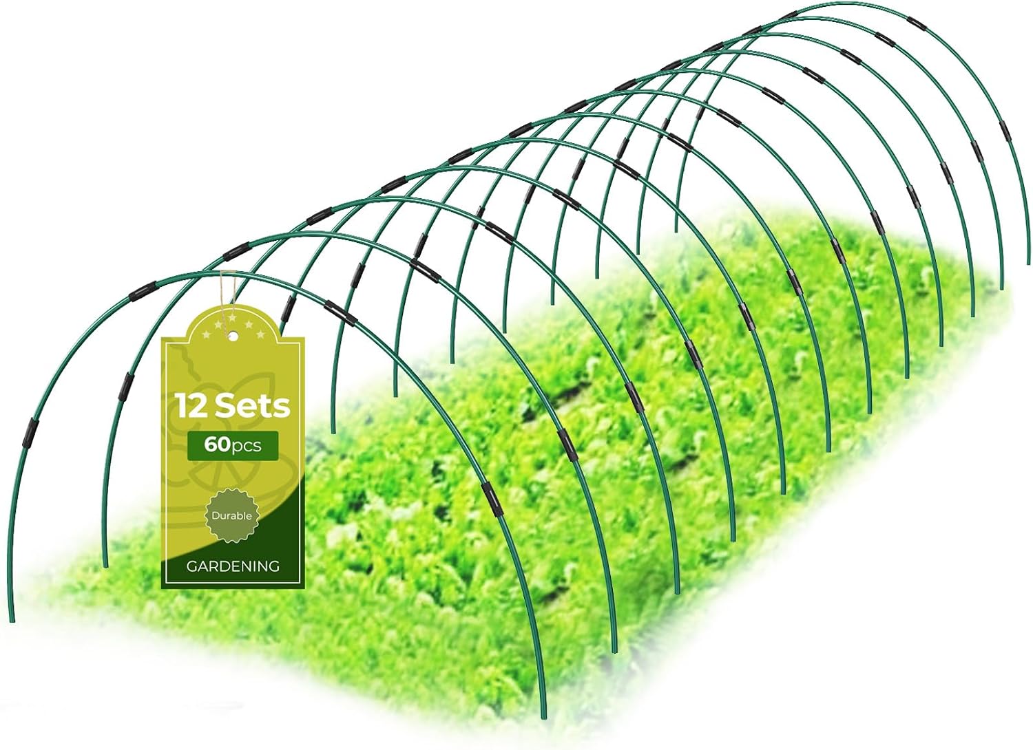 60 Pcs Garden Hoops for Raised Beds, 12 Sets of 8.5 FT Long Garden Hoops, Rust-Free Fiberglass Greenhouse Hoops Grow Tunnel for Netting, DIY Plant Support Garden Stakes for Row Cover