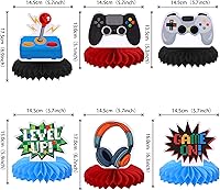 Vista 2 de 6 piezas de centros de mesa de panal de abeja de videojuegos Game On Controllers GamePad adornos de mesa centros de mesa decoración para baby shower