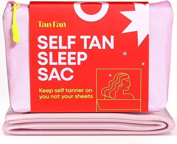 Tan Fan Self Tan Sleep Sac - Keep Sheets Clean from Self Tanner Stains - 100% Cool Silky Lightweight Poly - Won’t Transfer Rub or Absorb Tanning Lotion - Roomy Breathable Large w Foot Openings (Pink)