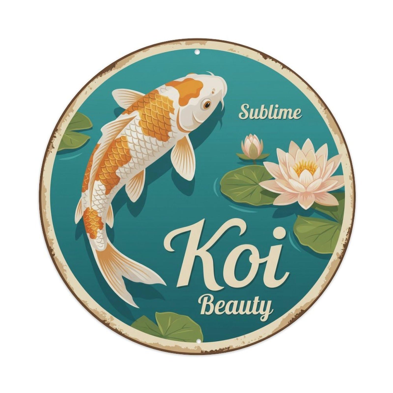 Fyrn Style Metal Tin Sign Koi Fish Beauty Exquisite Perfect Japanese