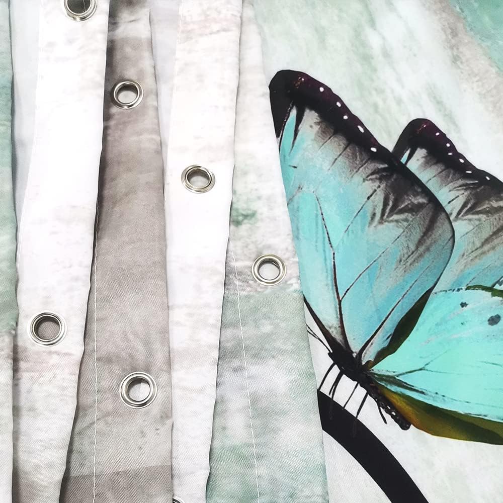 Rustic Farmhouse Shower Curtain, Farm Teal Daisy Floral Flowers and Butterfly on Country Wooden Shower Curtain for Bathroom, Turquoise Blue Bathroom Shower Curtains with 12PCS Hooks, 70X84IN