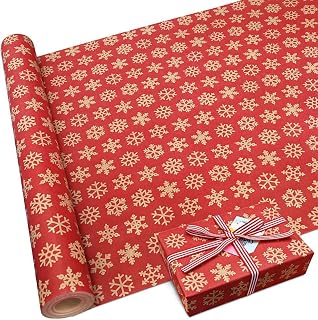 DOJoykey Christmas Gift Wrapping Paper, 16M x 43cm Large Roll Package Kraft Paper Recyclable Thick Wrapping Paper for Xmas Gifts Wrapping Party Decoration
