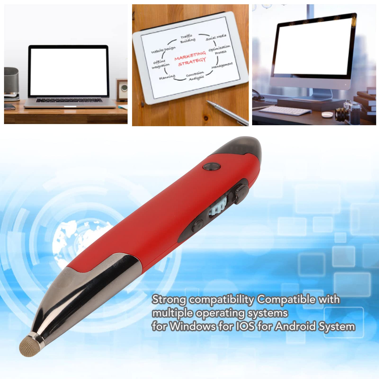 Mouse Ottico con Penna Tascabile Wireless, Bluetooth 2.4G Mouse con Penna Digitale Wireless 2 in 1 Mouse Ergonomico Silenzioso Retroilluminato Luminoso Ricaricabile per PC Laptop Computer(Rosso)