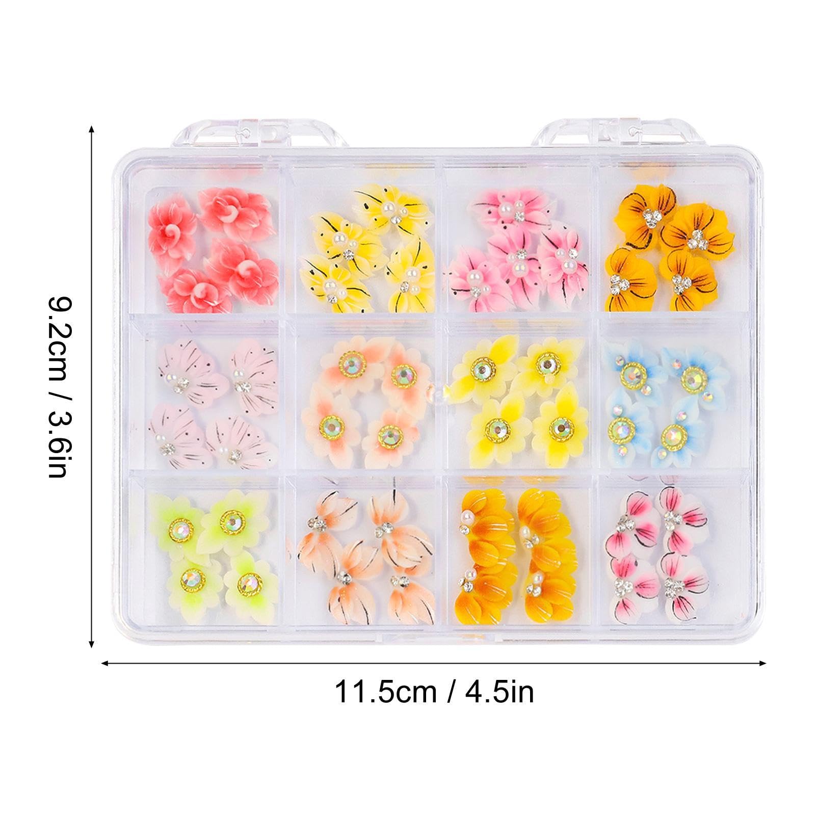 Fleur pour les ongles, fleurs Nail Charm | Autocollant artistique pour conseils de manucure 48X | Fleur de simulation d'ongle sculptée à la main avec boîte transparente pour boîte de téléphone portabl