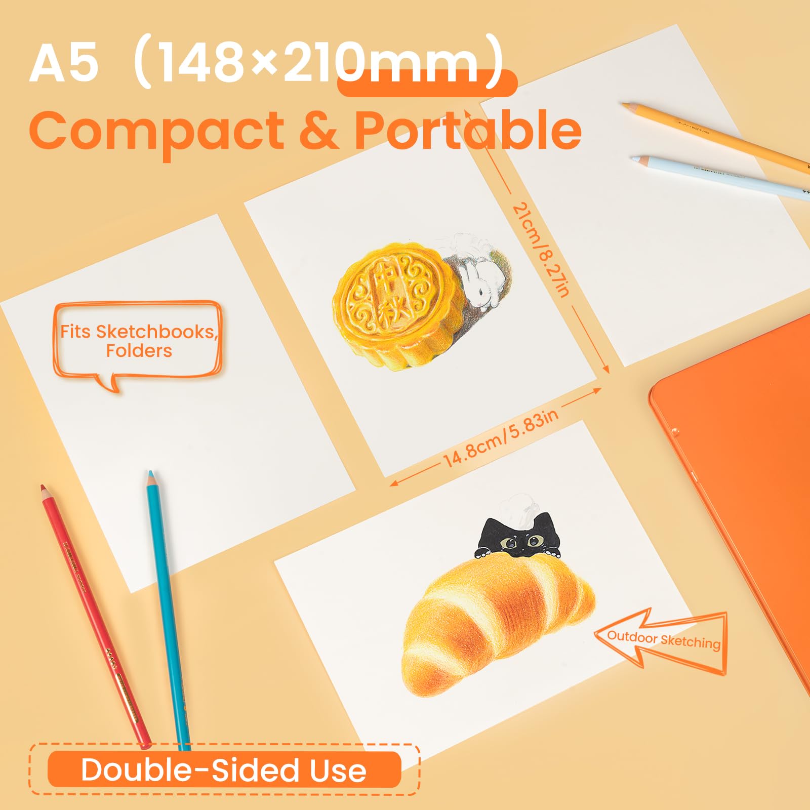Woomer 72 Buntstifte und 40 Blatt strapazierfähiges, fusselfreies Buntstiftpapier