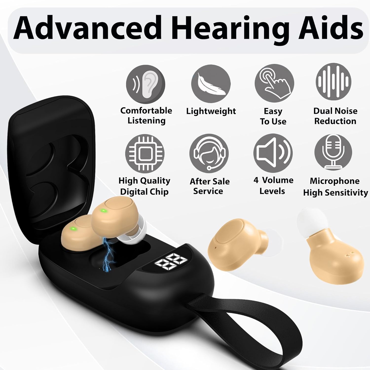 Hearing Aids, Rechargeable Hearing Aids for Seniors, Portable Hearing Amplifiers with Noise Cancelling and Volume Control, Digital Hearing Assist Devices with Charging Box