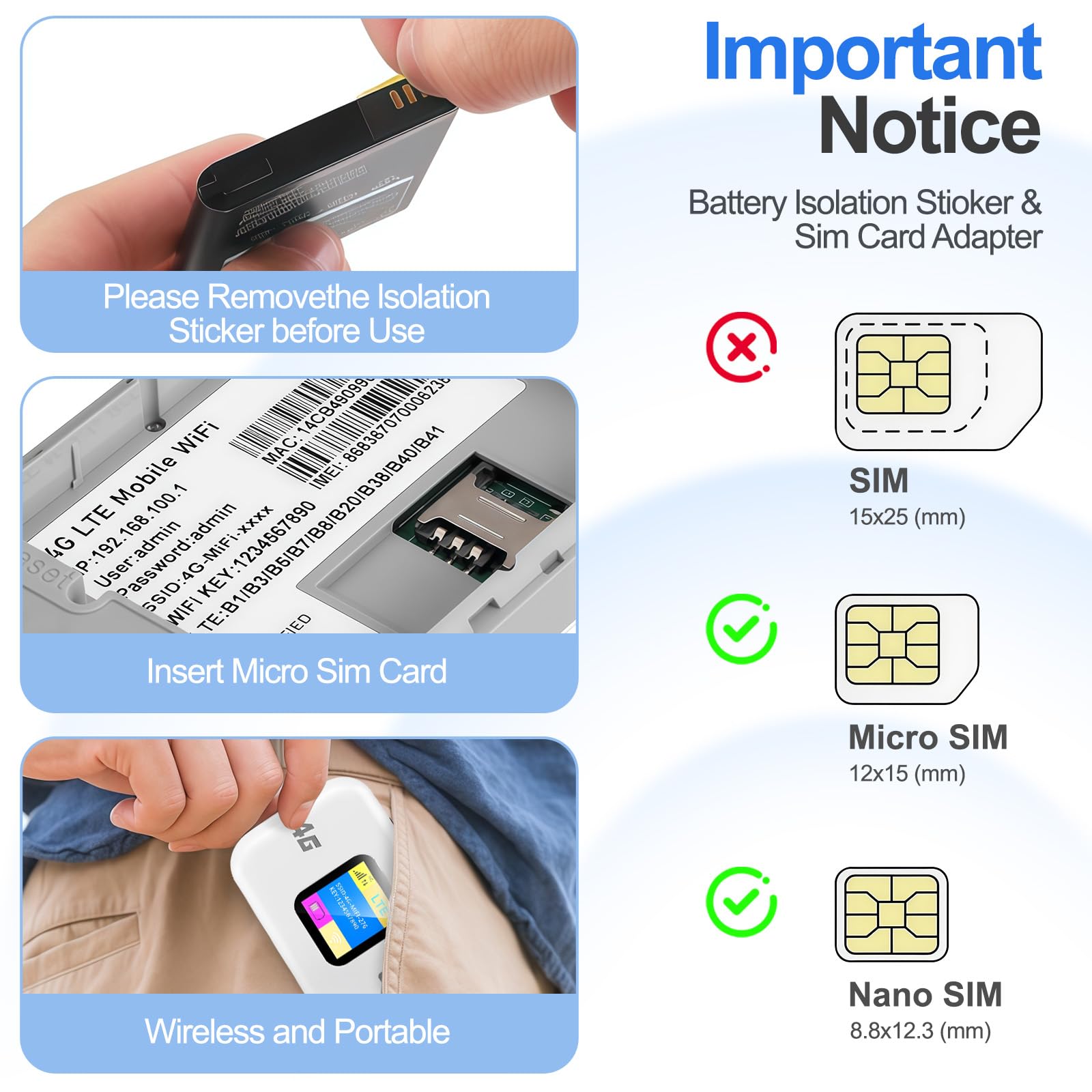 4G LTE WiFi Router, Travel Router with SIM Card Slot, 150 Mbit/s Mobile WiFi Dongle Type-C, 2100mAh Battery, Pocket 4G Mobile Hotspot Connect 10 Devices for Caravan Travel Phone Computer Laptop — view 3