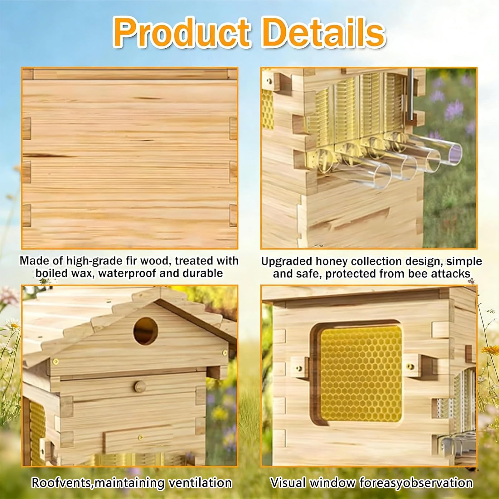 Kit de Apicultura para Principiantes, Colmena Flow Hive, Juego Completo de Colmena Encerada con Extractor de Miel. 4free-flowinghoneycombcombs