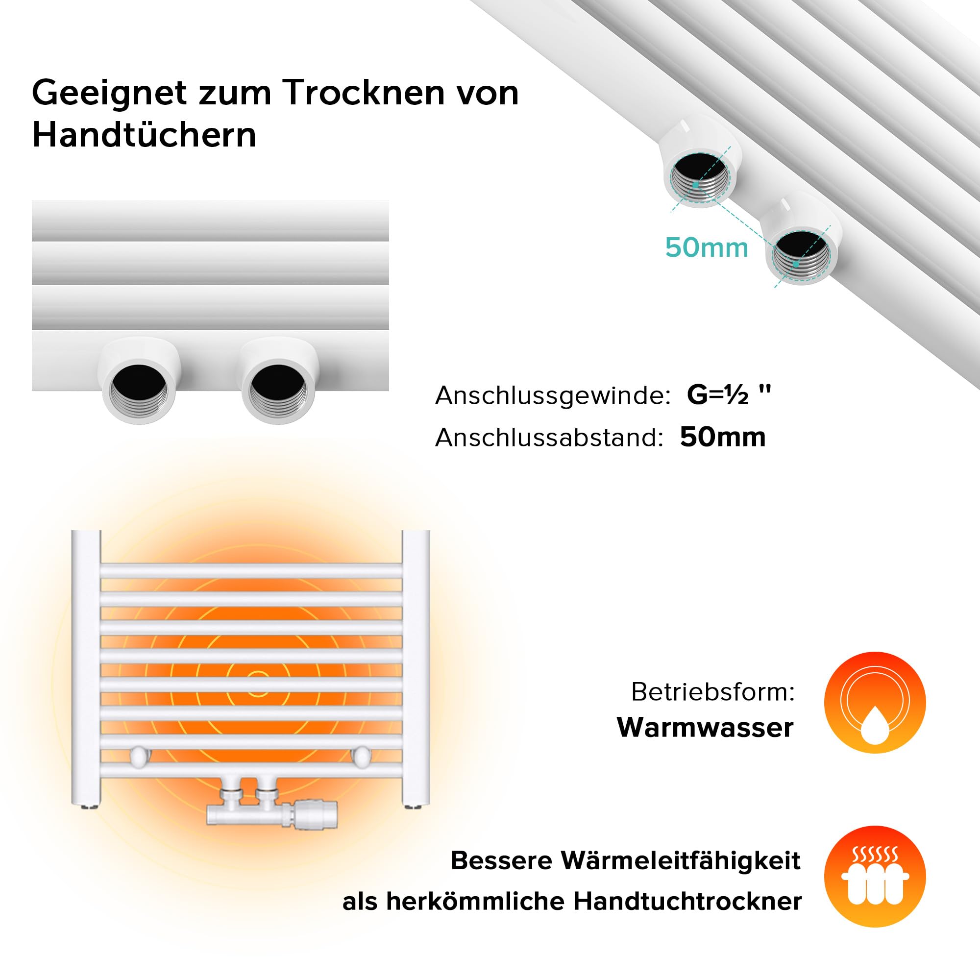 doporro Badheizung gerade 140x50cm Weiß Röhrenheizkörper Horizontal