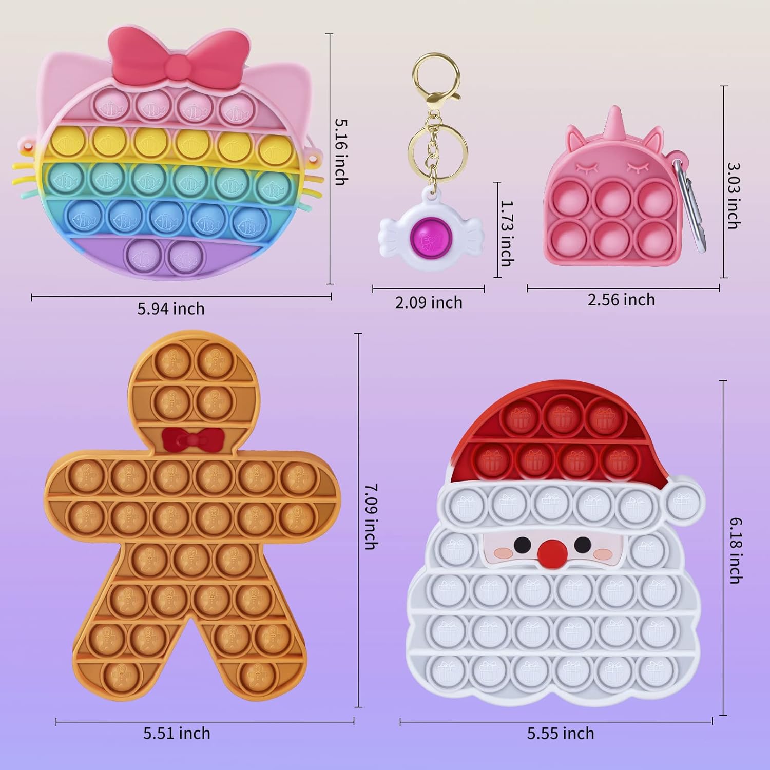Henviro 5 Pcs Bubble Pop Fidgety It Toys Pack - Pop Purse Bag for Girls and  Women Christmas Popper Toys Pop Keychain Christmas Stocking Stuffers for  Kids Adults 스트레스 해소 선물 토들러 장난감