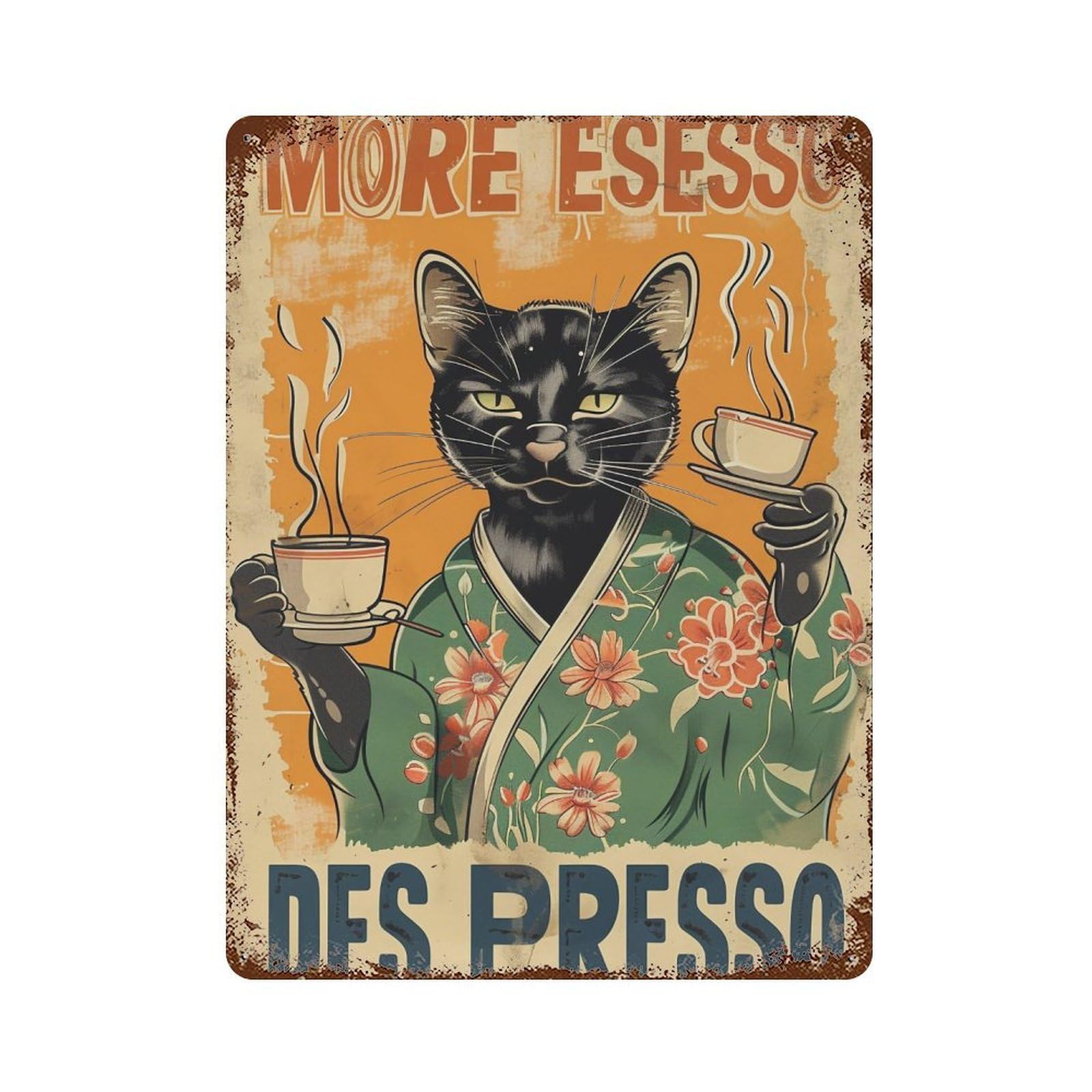 FHUYEURHRY More Espresso Less Depresso Cat 02 Wall Decor Retro Iron Vintage Art Metal Tin Sign Poster Modern Home Cofffee Club Art Bar Shop Decorations Style-24 40x30cm
