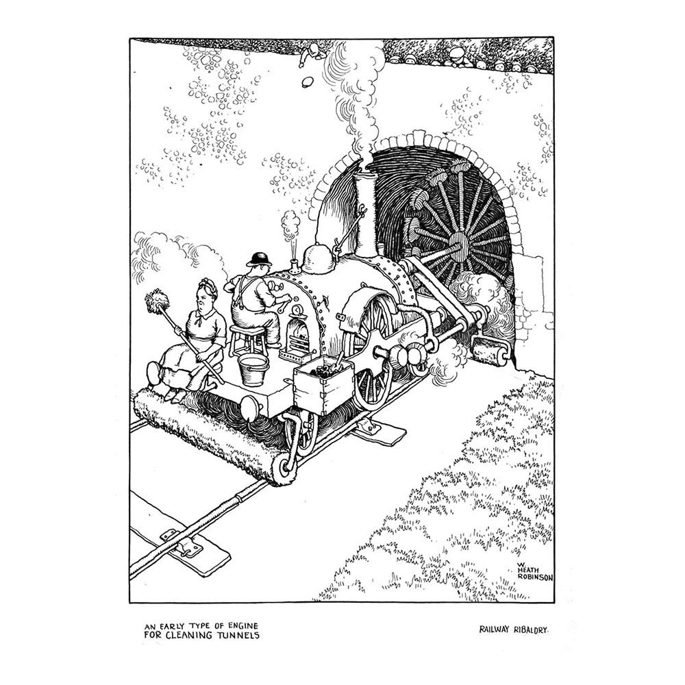 Wee Blue Coo Early Type Engine For Cleaning Tunnels Heath Robinson Art Print Poster Wall Decor 12X16 Inch