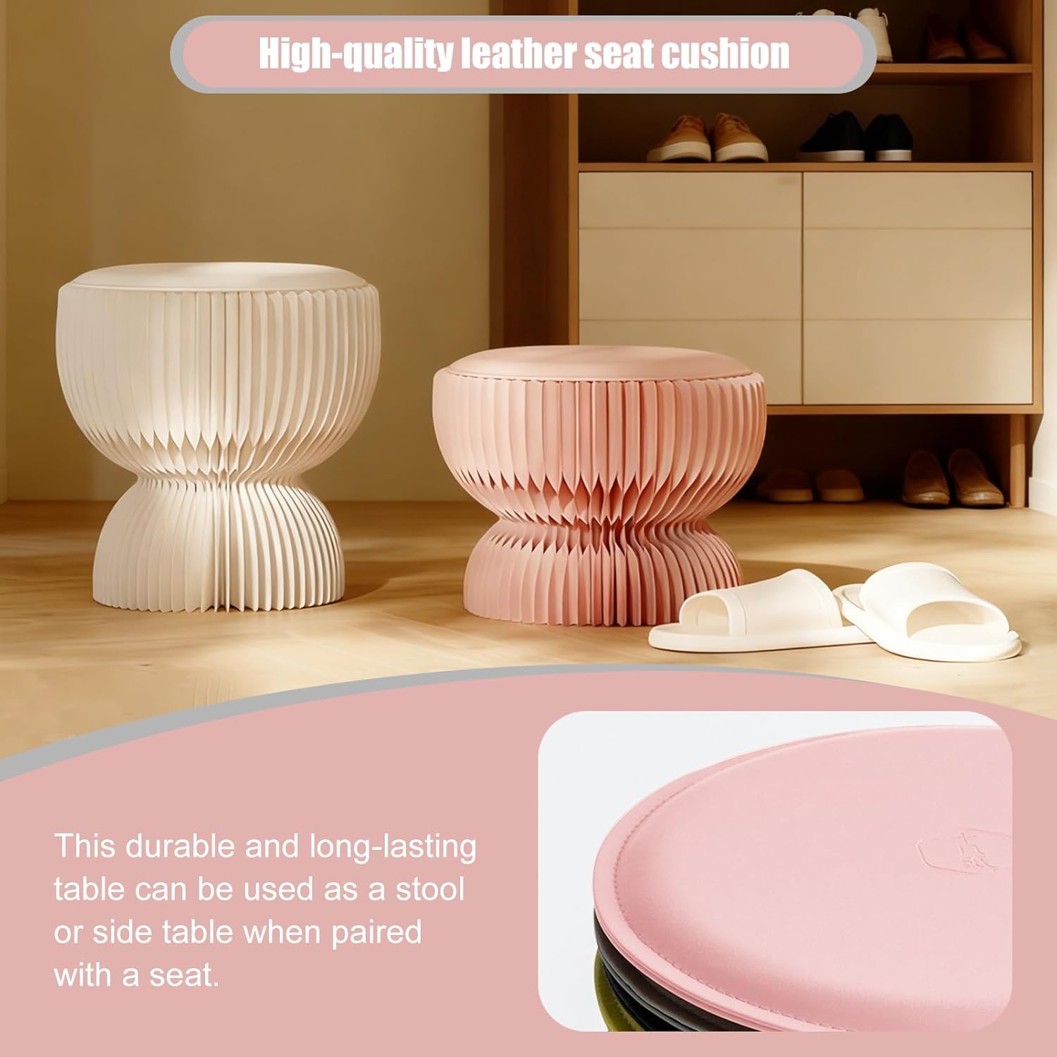 Accordion Design Portable Folding Paper Stool, 661lb Load Capacity Foldable Paper Stool, Modern Minimalist Stool for Home Party Office Exhibition(Pink,36.5x28.5cm/14.37x11.2in)