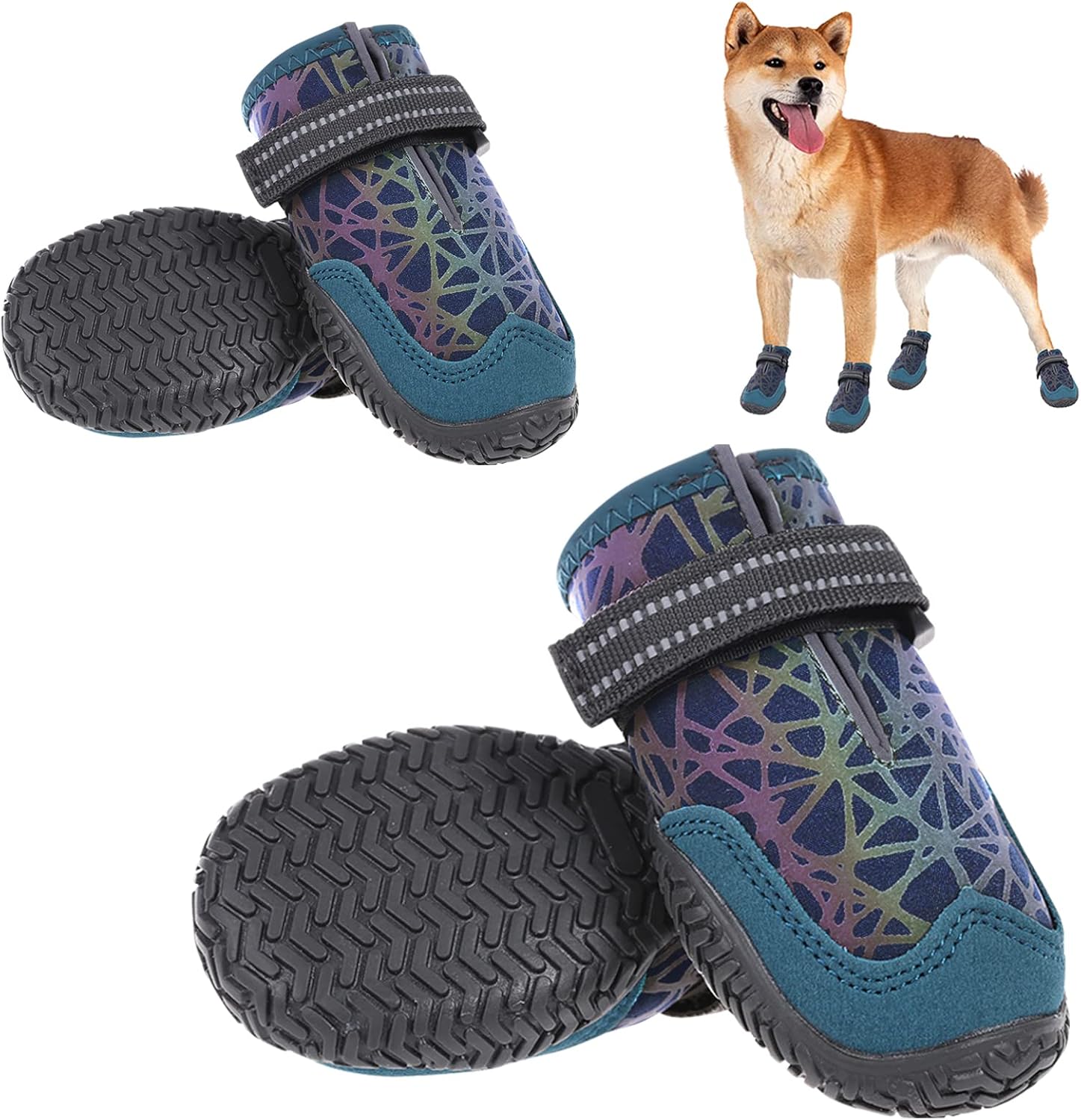 LETSQK Dog Boots, Dog Shoes with Adjustable Reflective Straps for Medium Large Dogs, Non-Slip Waterproof Snow Boots Rain Boots for Dogs,…